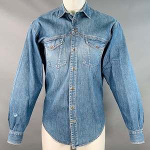 MARITHE+FRANCOIS GIRBAUD Vintage Blue Cotton Denim Long Sleeve Shirt